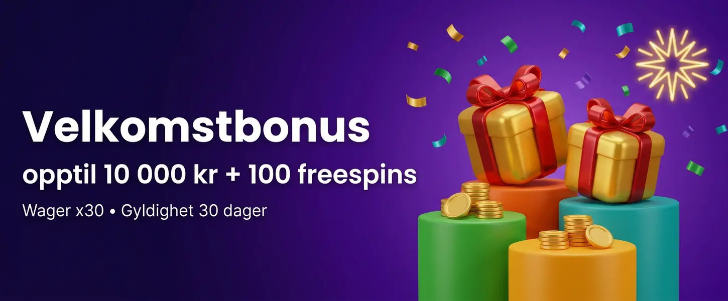 Instaspin velkomstbonus opptil 10 000 kr og 100 freespins