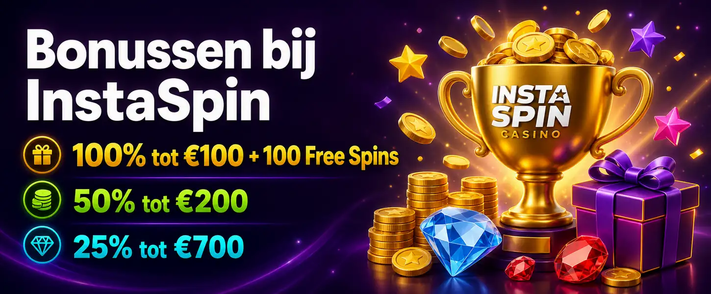 InstaSpin Casino bonussen - 100% tot €100 plus 100 free spins op Sweet Bonanza