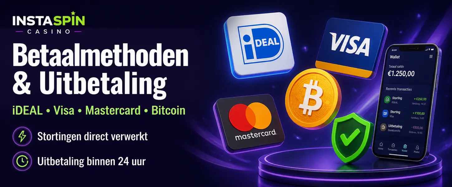 InstaSpin Casino betaalmethoden - iDEAL, Visa, Bitcoin en snelle uitbetaling
